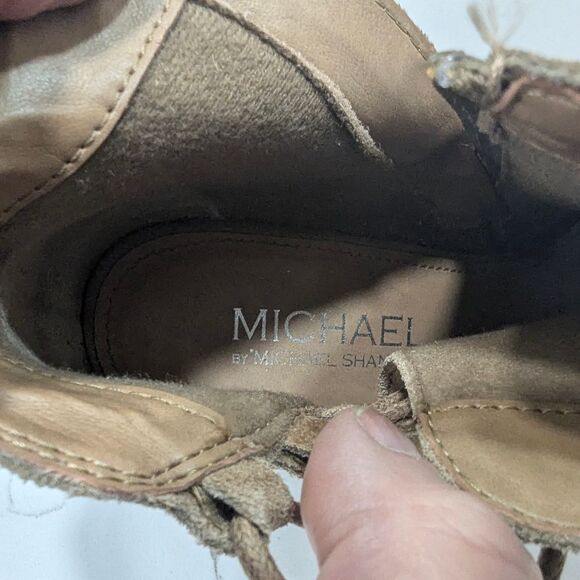 Michael Kors Brook Boots Womens Sz 7.5 Brown Sued leather Wedge Ankle peep toe - Picture 9 of 11